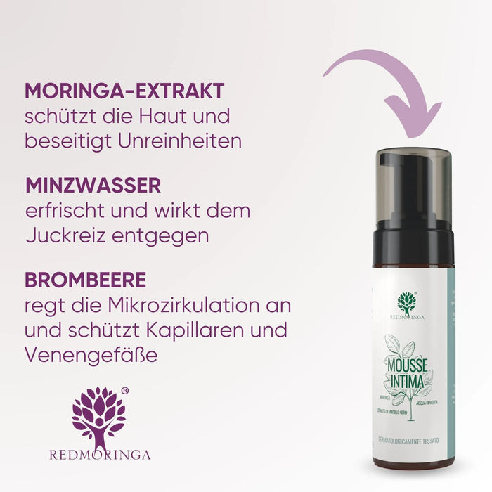 Zarter und beruhigender Intimreiniger mit Moringa in Mousse