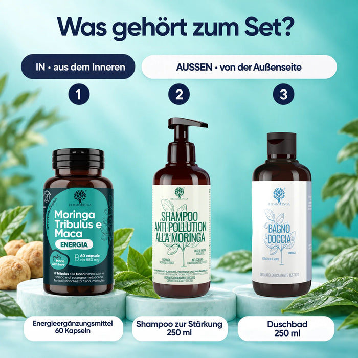 Fitness-Set In&Out | Energia oder Inca Force + kräftigendes Shampoo + Duschgel mit Moringa