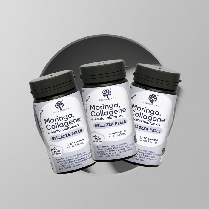 Nahrungsergänzungsmittel mit Kollagen, Hyaluronsäure und Moringa für die Schönheit