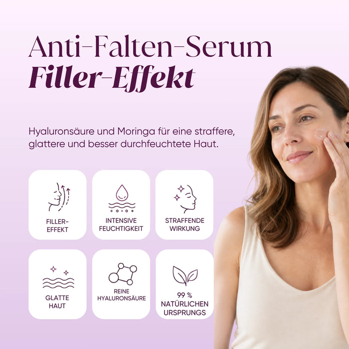 Anti-Falten-Serum mit Filler-Effekt: Hyaluronsäure und Moringa, 99 % natürlichen Ursprungs