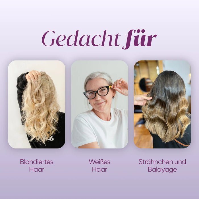 Gedacht für blondiertes Haar, weißes Haar, Strähnchen und Balayage