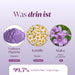 Inhaltsstoffe: violettes Anti-Gelbstich-Pigment, Kamille, Bio-Malve, 99,5 % natürlichen Ursprungs