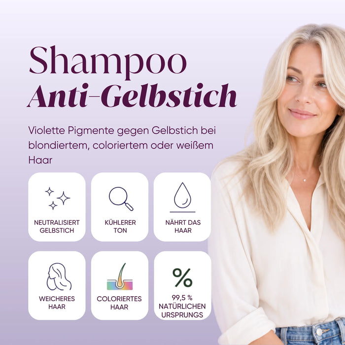 Anti-Gelbstich-Shampoo mit Moringa: neutralisiert Gelbstich, nährt, weicheres Haar, 99,5 % natürlichen Ursprungs