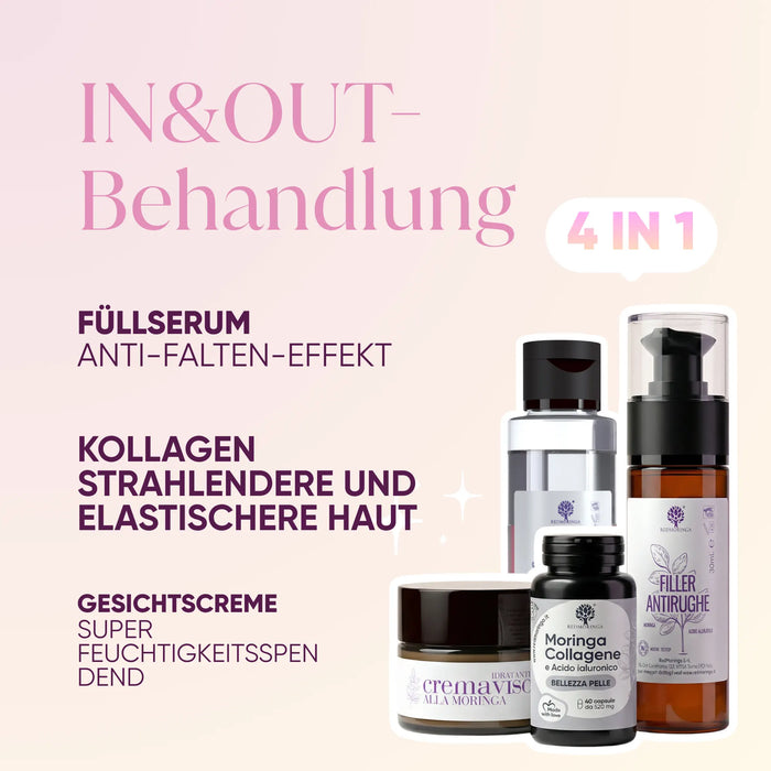 Sommer-Set In & Out | Make-up-Entferner + Anti-Falten-Serum + Moringa-Gesichtscreme + Kollagen-Kapseln