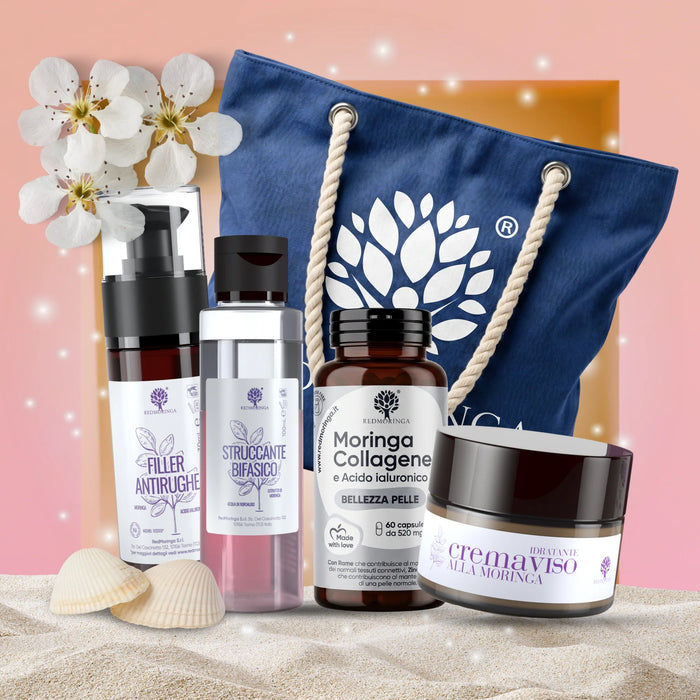 Sommer-Set In & Out | Make-up-Entferner + Anti-Falten-Serum + Moringa-Gesichtscreme + Kollagen-Kapseln