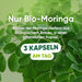 Nur Blätter der Bio-Moringa oleifera in pflanzlicher Kapsel, 3 Kapseln am Tag