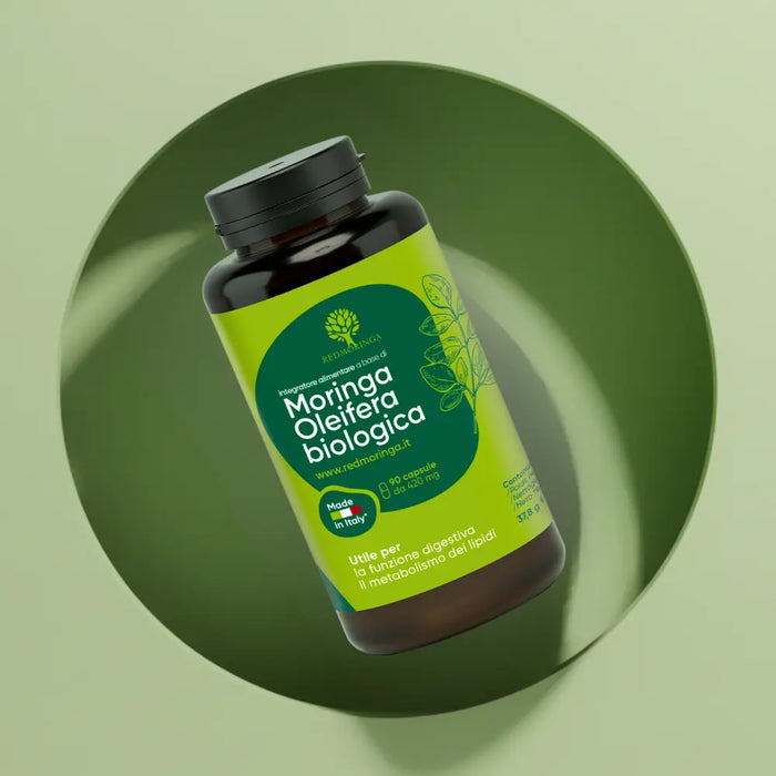 redmoringa capsule integratore moringa oleifera biologica - 90 capsile da 420 mg. Made in Italy. Utile per la funzione digestiva, il metabolismo dei lipidi