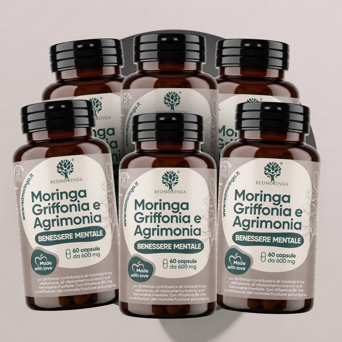 Griffonia 5-HTP, Odermennig, Hafer, Vitamin B6 + Bio-Moringa | Vitamin B6 trägt zur normalen psychischen Funktion bei