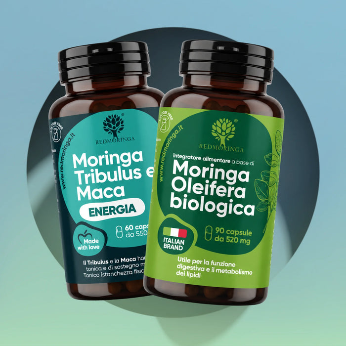 Energie-Set | Tribulus 90 % Saponine, Maca, Bockshornklee und Bio-Moringa | 2 Produkte