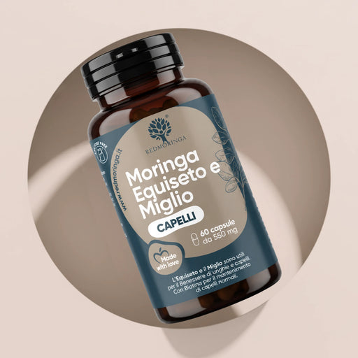 Dose Moringa Schachtelhalm und Hirse RedMoringa, Nahrungsergänzungsmittel mit Biotin, 60 Kapseln à 550 mg