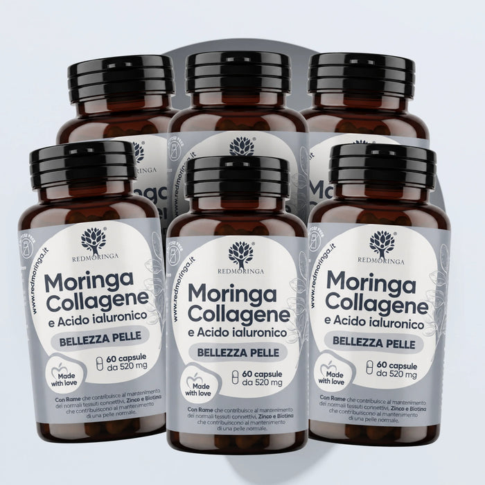 Kollagen 600 mg, Hyaluronsäure, Vitamin C, Zink, Biotin + Bio-Moringa | Vitamin C trägt zu einer normalen Kollagenbildung für eine normale Funktion der Haut bei