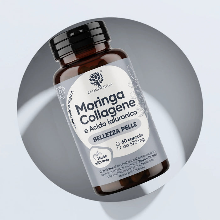 Kollagen 600 mg, Hyaluronsäure, Vitamin C, Zink, Biotin + Bio-Moringa | Vitamin C trägt zu einer normalen Kollagenbildung für eine normale Funktion der Haut bei