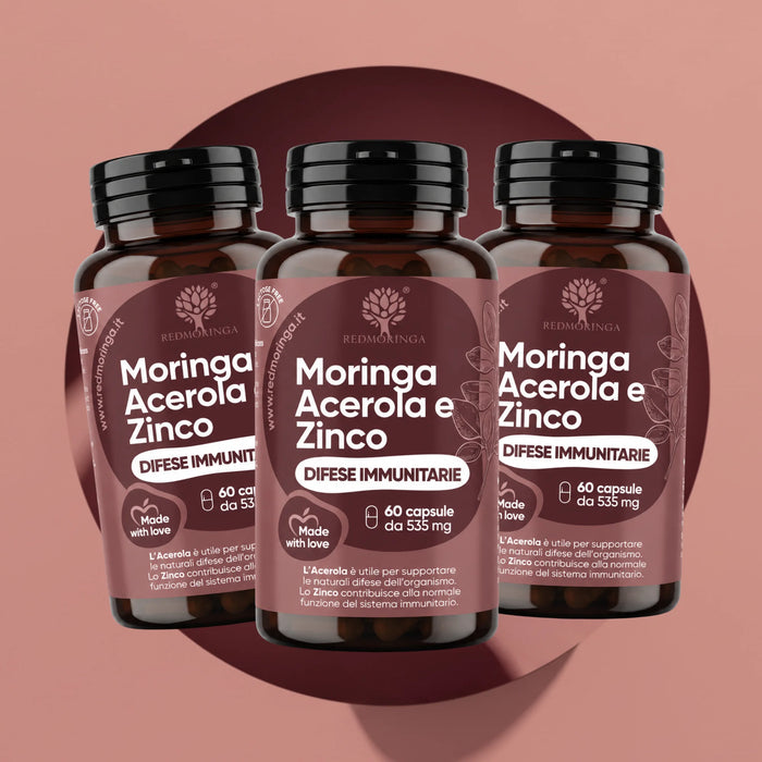 Immunsystem-Kapseln: Acerola (200 mg natürliches Vitamin C), Zink 8 mg + Bio-Moringa