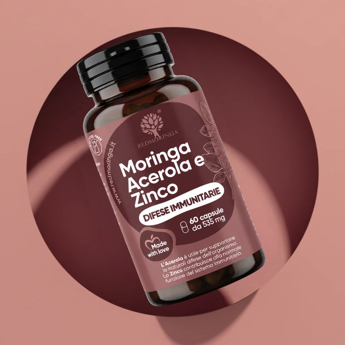 Immunsystem-Kapseln: Acerola (200 mg natürliches Vitamin C), Zink 8 mg + Bio-Moringa