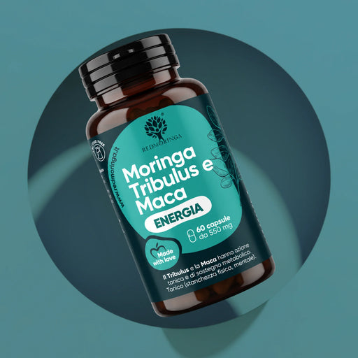 Nahrungsergänzungsmittel Moringa Tribulus und Maca von RedMoringa, Dose mit 60 Kapseln à 550 mg