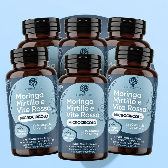 Mikrozirkulation der Beine: Heidelbeere (1 % Anthocyane), Rotes Weinlaub (5 % Polyphenole) + Bio-Moringa | 60 Kapseln