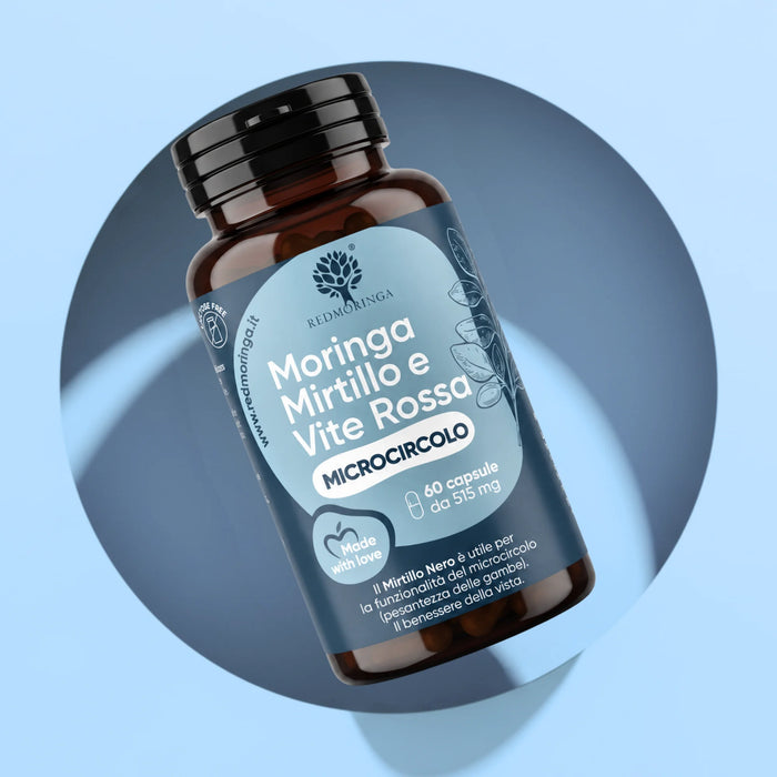 Mikrozirkulation der Beine: Heidelbeere (1 % Anthocyane), Rotes Weinlaub (5 % Polyphenole) + Bio-Moringa | 60 Kapseln