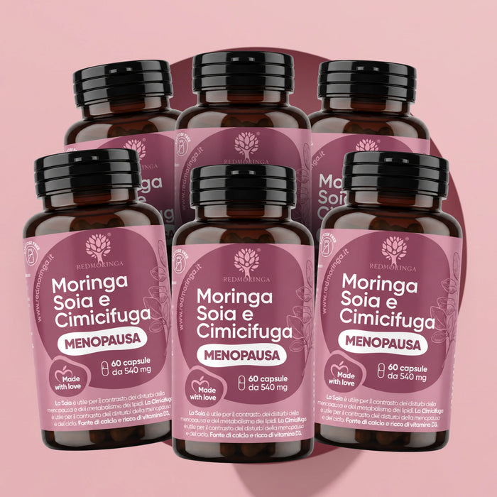 Wechseljahre: Soja-Isoflavone 80 mg, Traubensilberkerze, Salbei + Bio-Moringa | Calcium, Vitamin D3, B6, B12 | 60 Kapseln