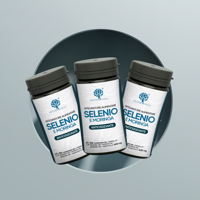 Integratore Selenio naturale RedMoringa, antiossidante che aiuta a proteggere le cellule dallo stress ossidativo.