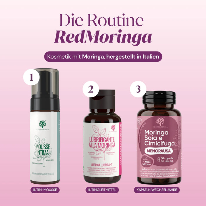 RedMoringa-Routine: Intim-Mousse, Intimgleitmittel, Kapseln Wechseljahre