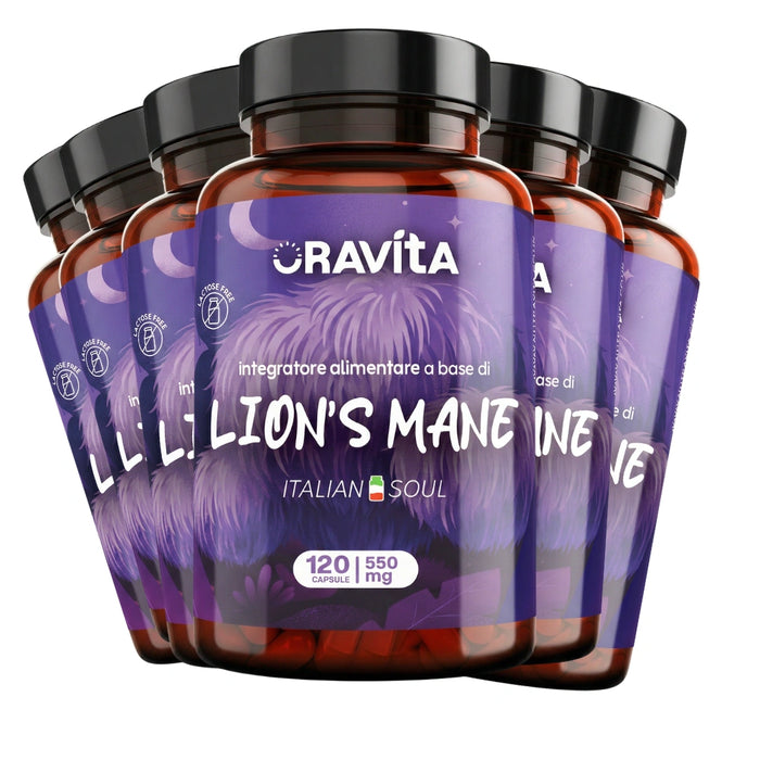 Lion's Mane Kapseln ORAVità – 6er-Packshot mit 720 Kapseln 550mg, Extrakt titriert auf 30% Polysaccharide