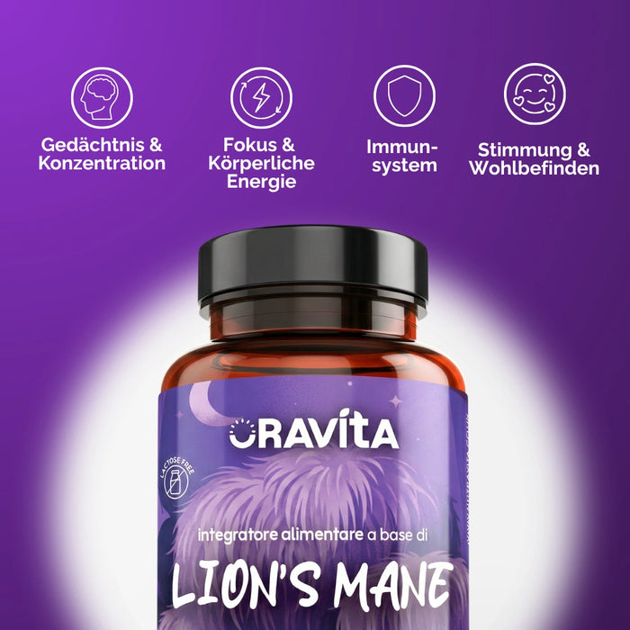 Lion's Mane Kapseln ORAVità: Gedächtnis und Konzentration, Fokus, körperliche Energie, Immunsystem und Stimmung