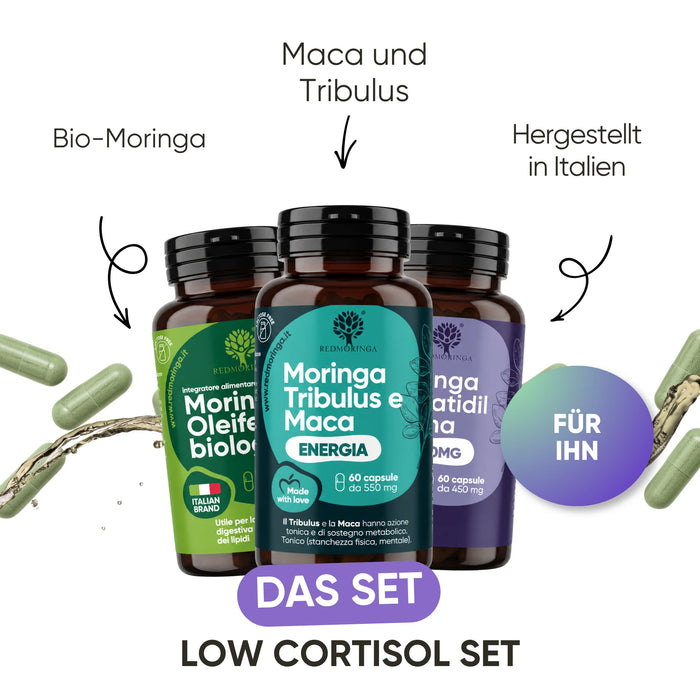 Low Cortisol Set für Ihn: Phosphatidylserin, Moringa, Maca und Tribulus