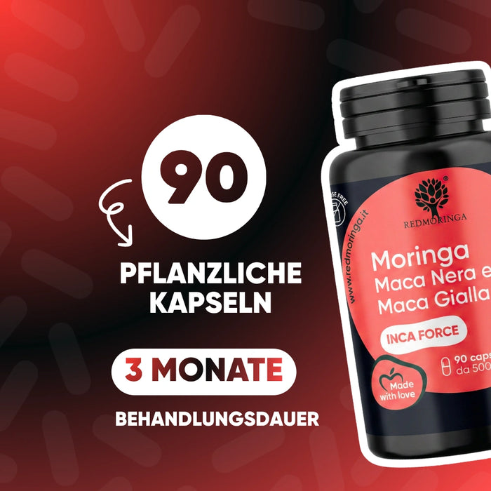 Schwarze Maca RedMoringa Inca Force – 90 pflanzliche Kapseln für 3 Monate vollständige Behandlung