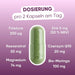 Dosierung pro 2 Kapseln: Zink 5 mg, Folsäure 200 µg, Resveratrol 50 mg, Q10 20 mg, Magnesium 74 mg