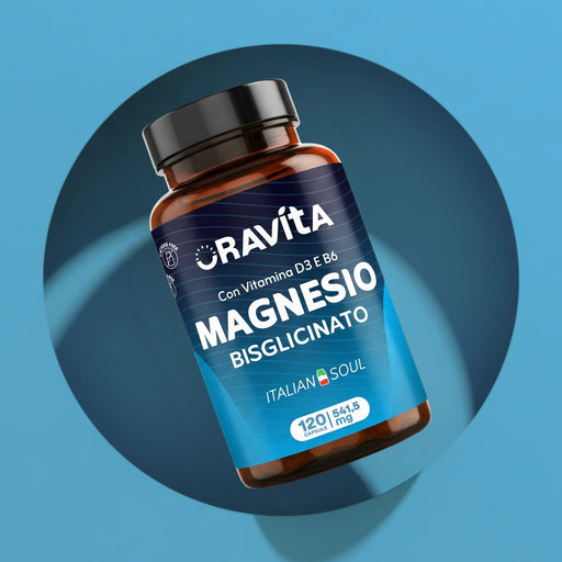 Dose Oravita Magnesiumbisglycinat mit Vitamin D3 und B6, 120 Kapseln à 541,5 mg, in Italien hergestellt