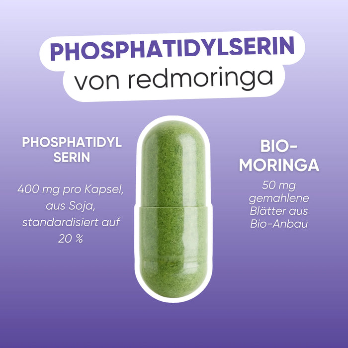 Kapsel mit 400 mg Phosphatidylserin aus Soja und 50 mg Bio-Moringa