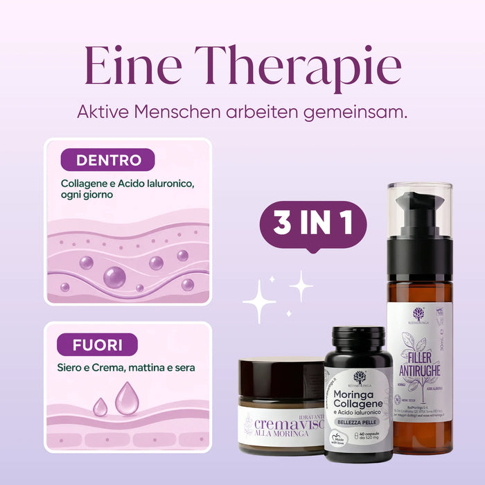 IN & OUT Gesichtsset mit Moringa | Kollagen-Kapseln + Gesichtscreme + Anti-Falten-Serum | Geschenkbox gratis