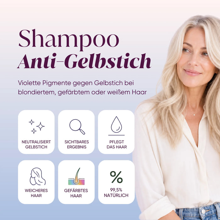 Programm für blondiertes und graues Haar IN&OUT | 2× Haar-Kapseln + Anti-Gelbstich-Shampoo mit Moringa