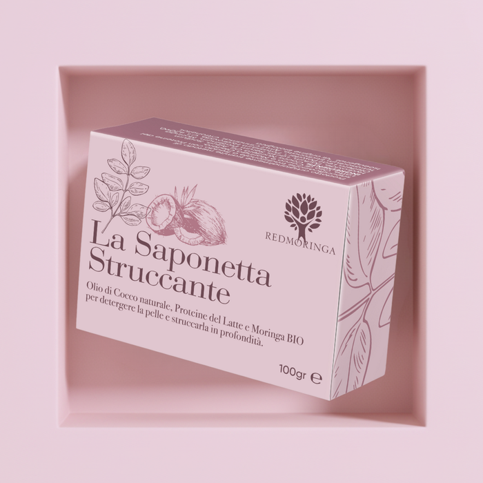 Saponetta struccante naturale RedMoringa per il viso, deterge e rimuove il trucco lasciando la pelle morbida e pulita.