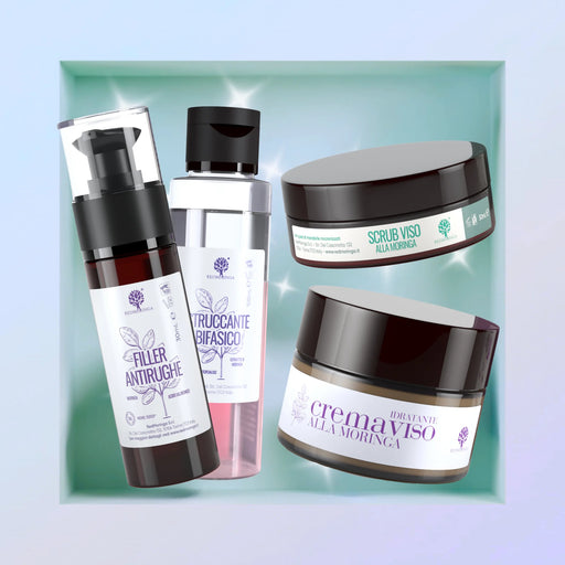 Geschenkset Moringa Beauty von RedMoringa: Anti-Falten-Filler, Make-up-Entferner, Gesichtspeeling und Gesichtscreme