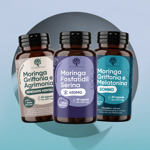 Relax- & Schlaf-Set: Griffonia-Moringa, Phosphatidylserin-Moringa und Melatonin-Moringa Kapseln