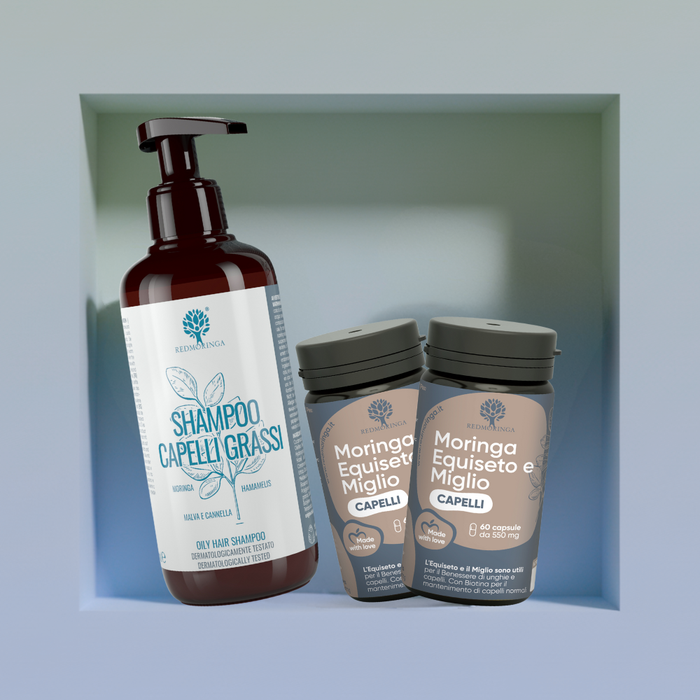 Lozione naturale anticaduta RedMoringa per ridurre la caduta e favorire la ricrescita dei capelli.