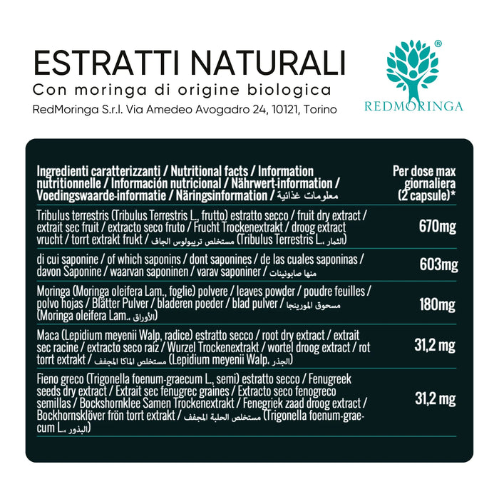 Zutatentabelle Energia: Tribulus, Maca, Moringa, Bockshornklee