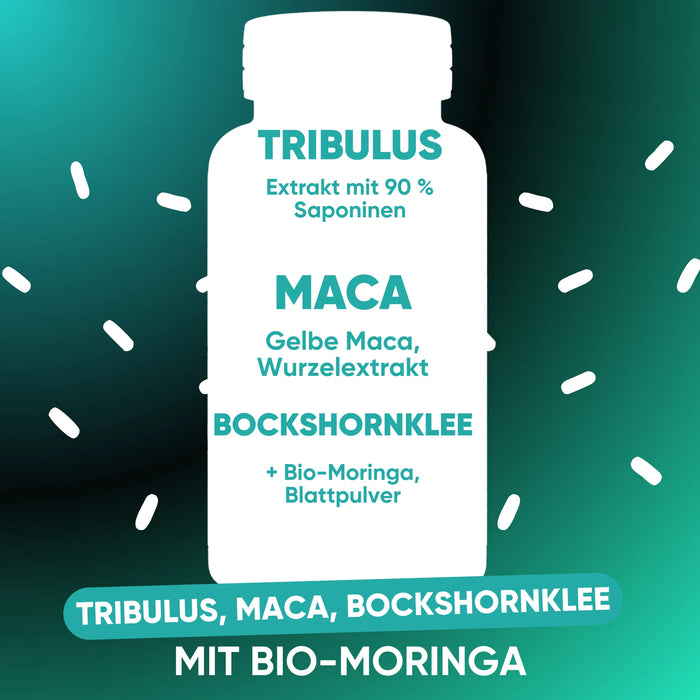 Tribulus, Maca, Bockshornklee und Bio-Moringa