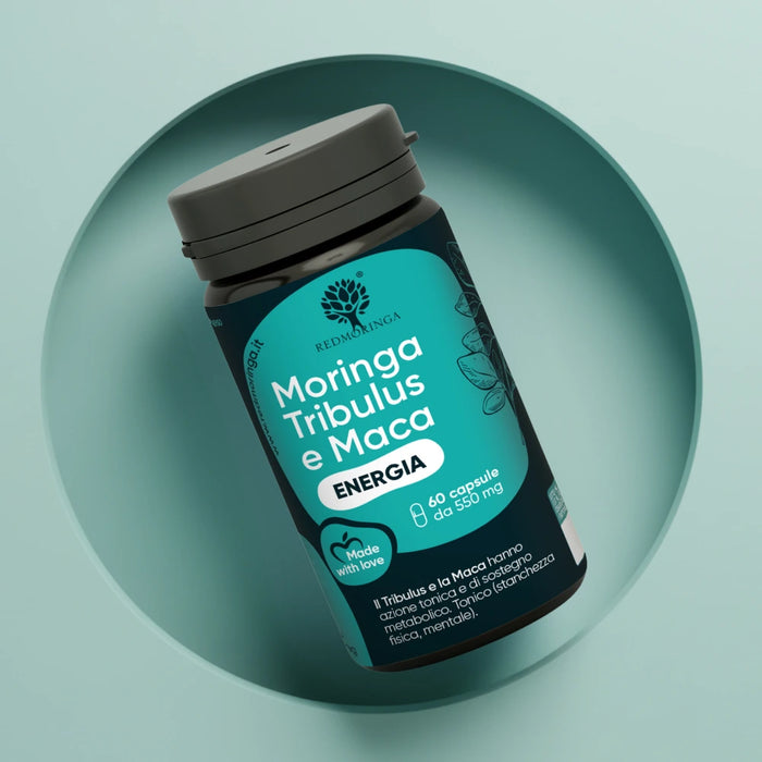 Moringa, Tribulus e Maca - energia
60 capsule da 550 mg

Il Tribulus e la Maca hanno azione tonica e di sostegno metabolico. Tonico (stanchezza fisica, mentale).